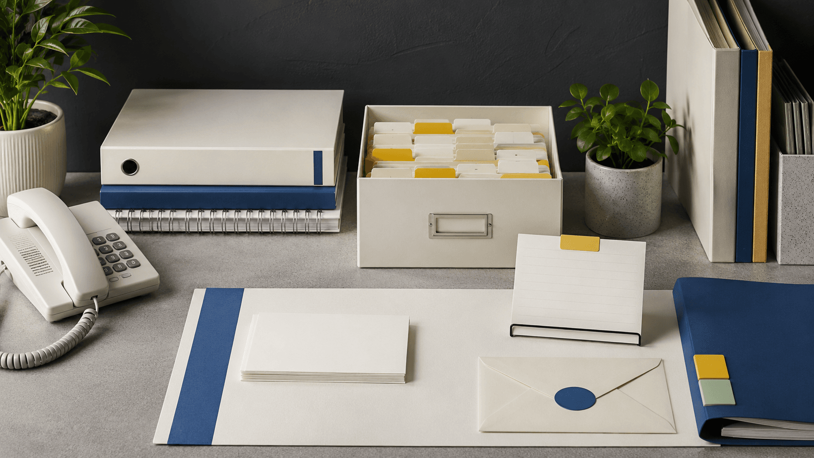 An organised support record desk for a household notes workspace